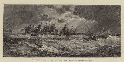 The Late Storm on the Yorkshire Coast, Scene from Bridlington Pier by Walter William May